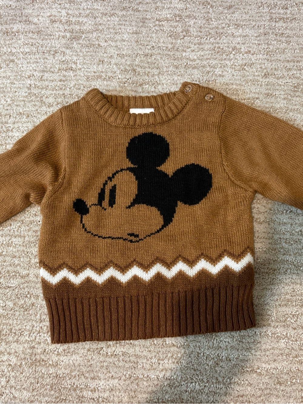 Disney Baby Brown Sweater with Black Mickey and White Zigzag